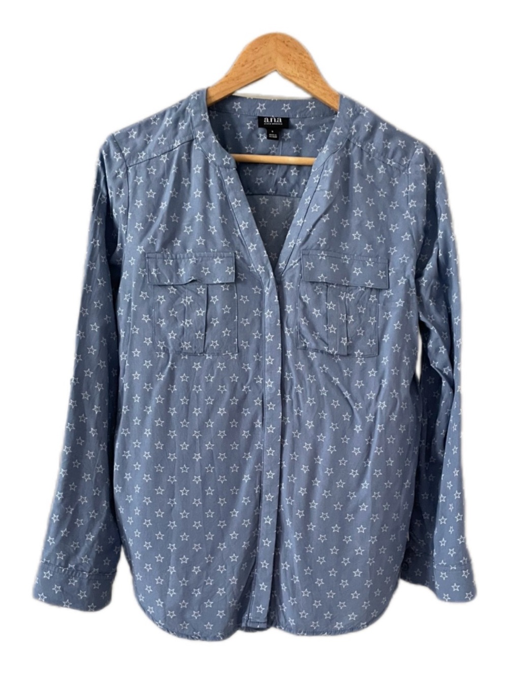 a.n.a Blue Star Button-Front Roll-Tab Tunic - S